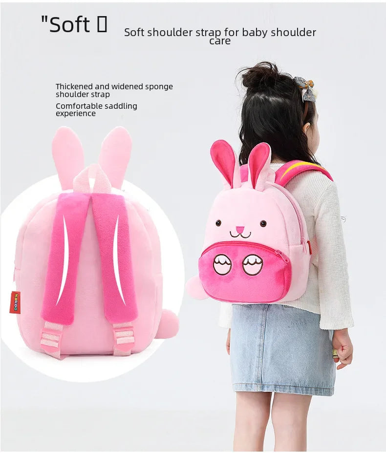 Cartoon Animal Kids Backpack Double Shoulder Plush Nursery Children Bag Customizable Printing Breathable Lightweight