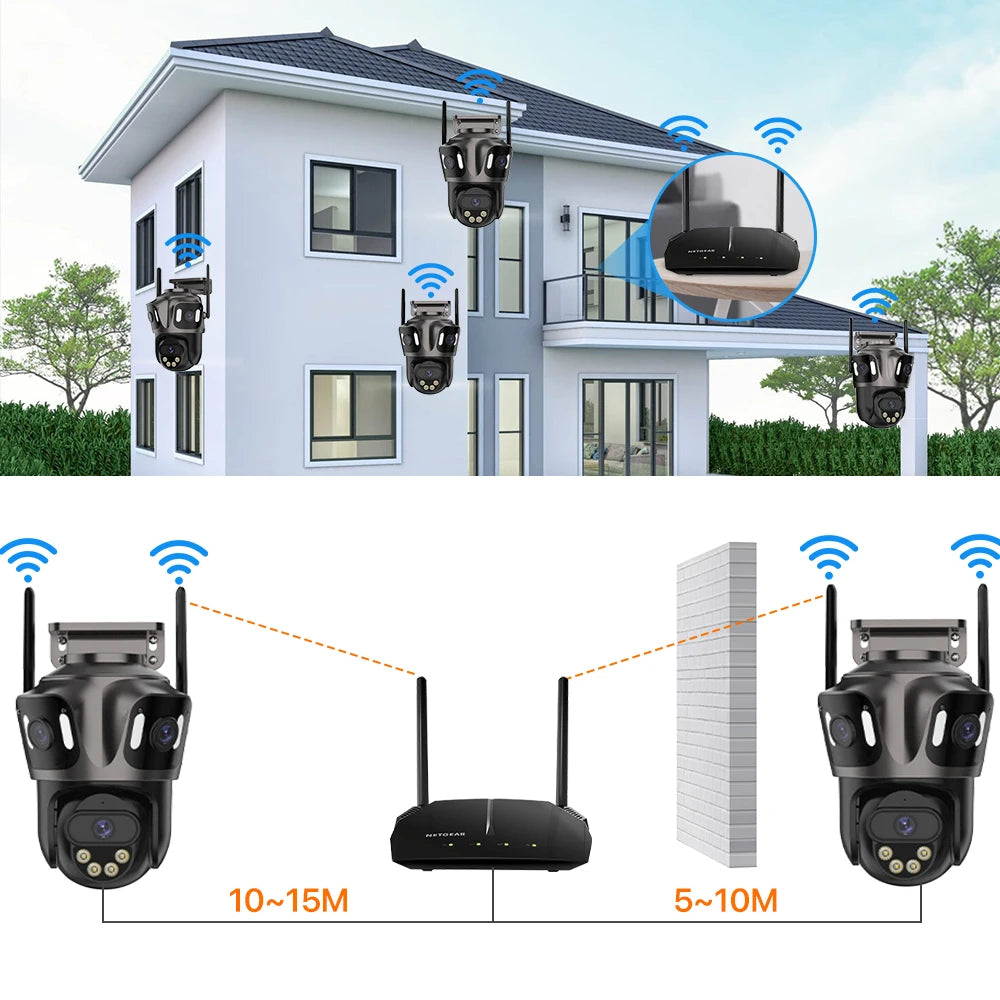 6K HD Outdoor Wifi PTZ Kamera Drei Objektiv 4K Dual Screen IP Kamera Auto Tracking Farbe Nacht Video Überwachung CCTV P2P iCsee