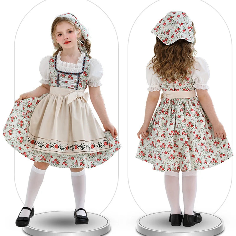 NEU Münchner Oktoberfest für Mädchen Kostüm Klassisches Alpen Dirndl Kleid Cosplay Phantasie Partykleid