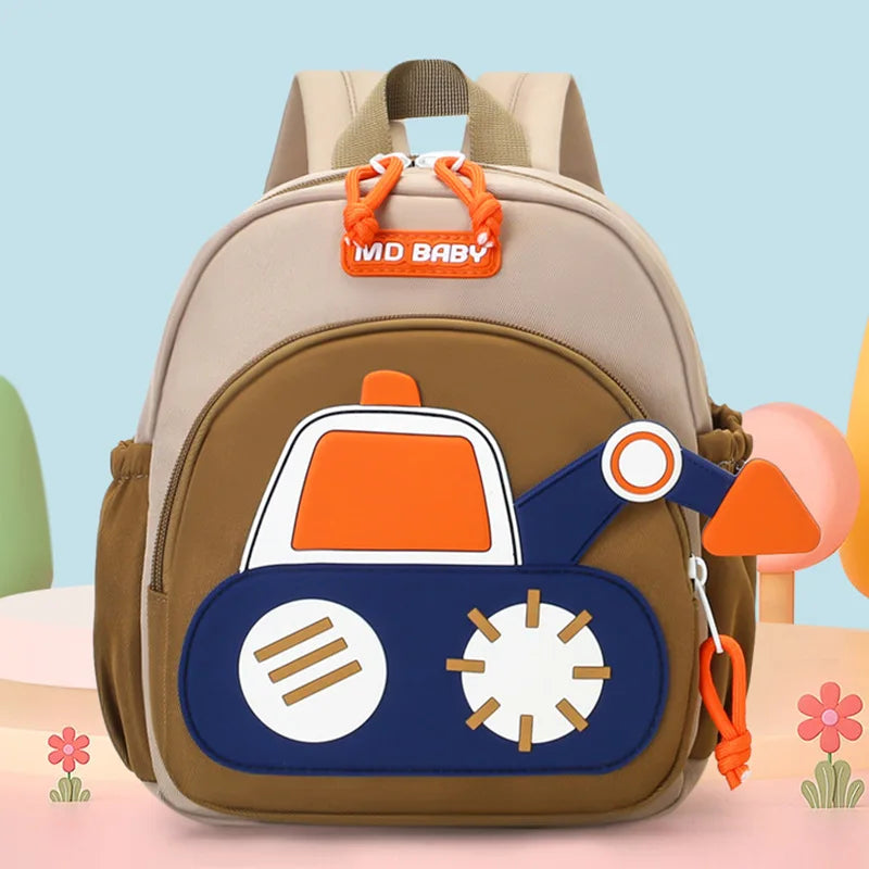 Kids Backpack for Boys Girls Toddler School Kindergarten Cute Construction Truck Car Design Trendy Casual Backpack