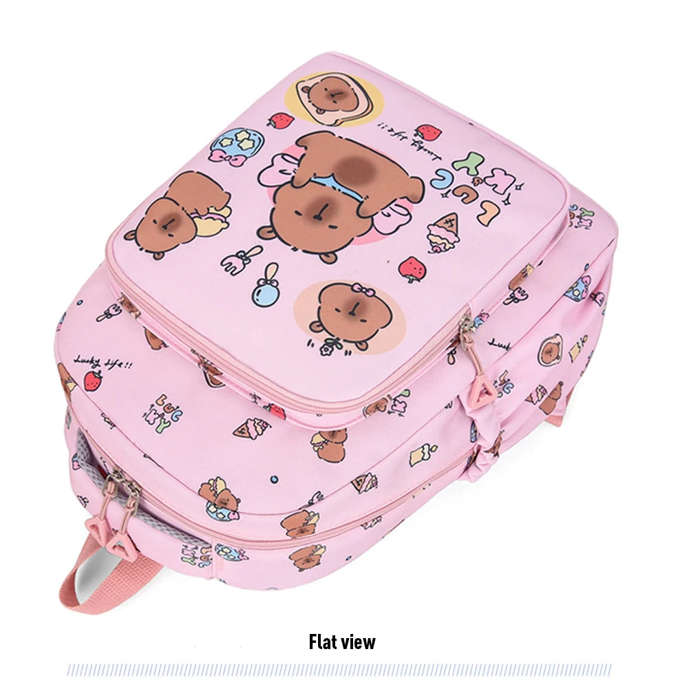 3in1 School Backpack Set Nylon Cute Bookbag Going Out Cartoon Laptop Travel Bag Breathable Back Large Capacity Cute Capybara Bag