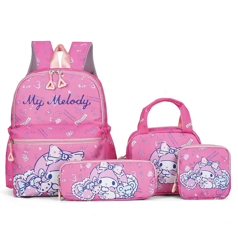 4pcs Kuromi Backpack, Pencil Case, Shoulder Bag, Wallet Set, Hello Kittys School Bag, Melodys Casual Outdoor Daypack