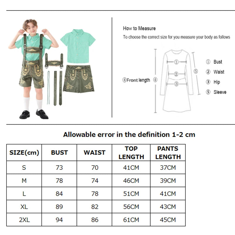 NEU Bayerisches Nationales Oktoberfest-Kostüm für Jungen, Flanell-Lederhosen, kariertes Hemd, Cosplay, Karneval, Halloween, ausgefallenes Partykleid