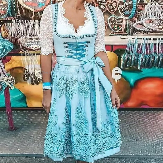 2023 Karneval Party Ball Frauen Kleid Kleidung Oktoberfest Kostüm Cosplay Phantasie Rock Dame Land Vintage Strappy Kleid Volle Größe