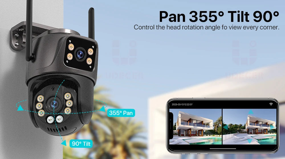 4K 8MP HD Wifi PTZ-Kamera für den Außenbereich, 4MP, Doppelobjektiv, Doppelbildschirm, AI-Auto-Tracking, IP-Kamera, CCTV, Audio-Videoüberwachung, P2P, iCSee