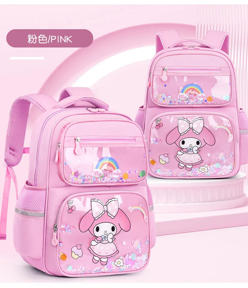 Kids Cute Backpack Big School Bags Students Large Capacity Lightweight Girls Children Kuromi Sanrio Melody Kawaii Cinnamoroll