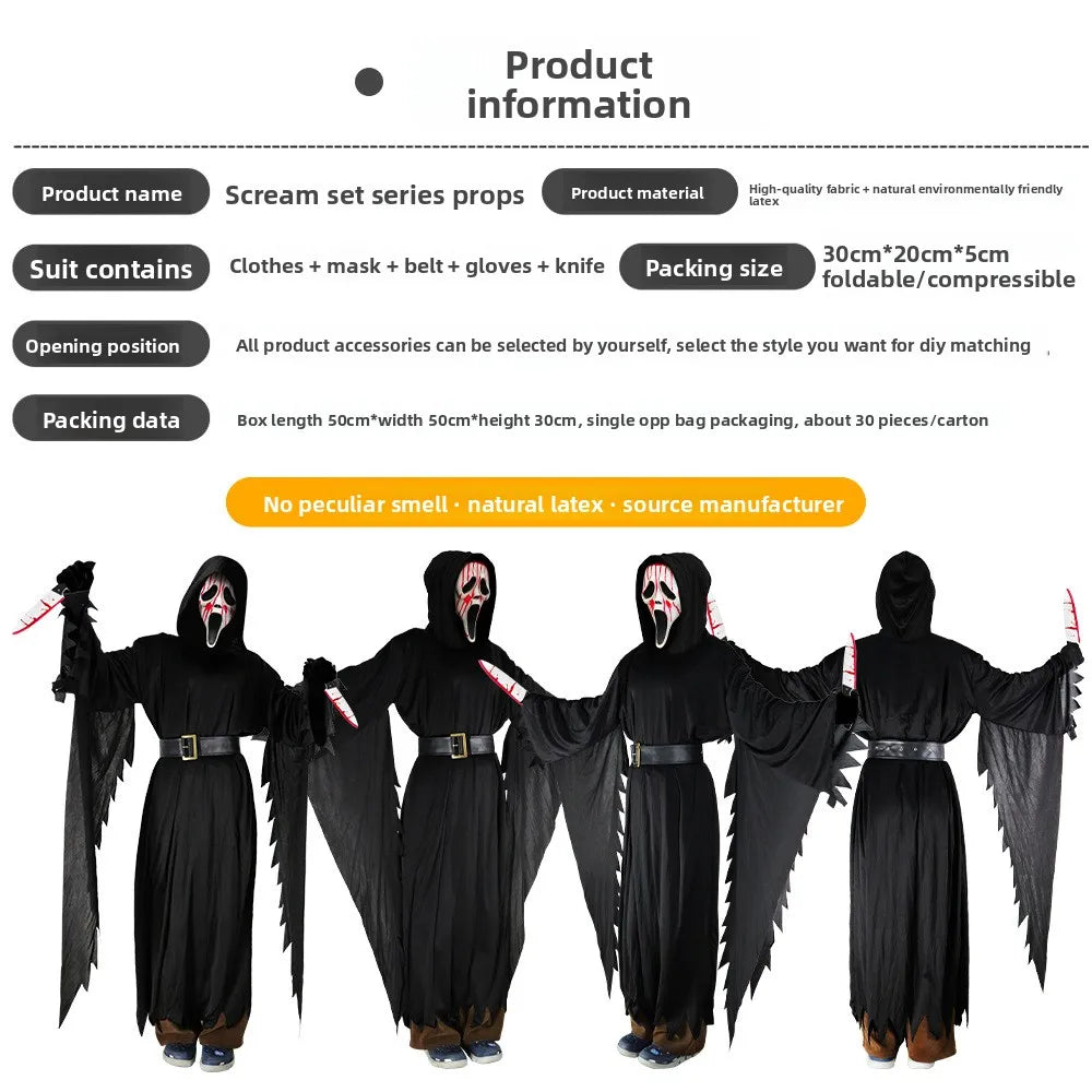 Ghost Scream Halloween Kostüm Rollenspiel Party Horror Spiel Cosplay Overall mit Maske Schrecklicher Tod Zombie Maskerade Kostüm