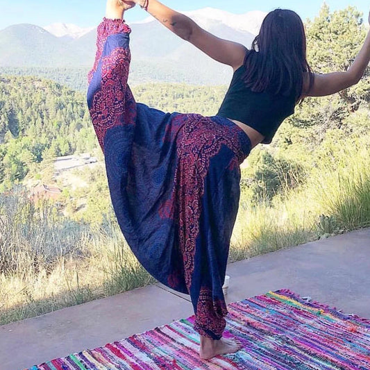Bohemian Hosen Frauen Pantalones Mujer Hippie Hohe Taille Rayon Harem Baggy Boho Yoga Strand Tragen Gießen Femme Calca Feminina Gedruckt