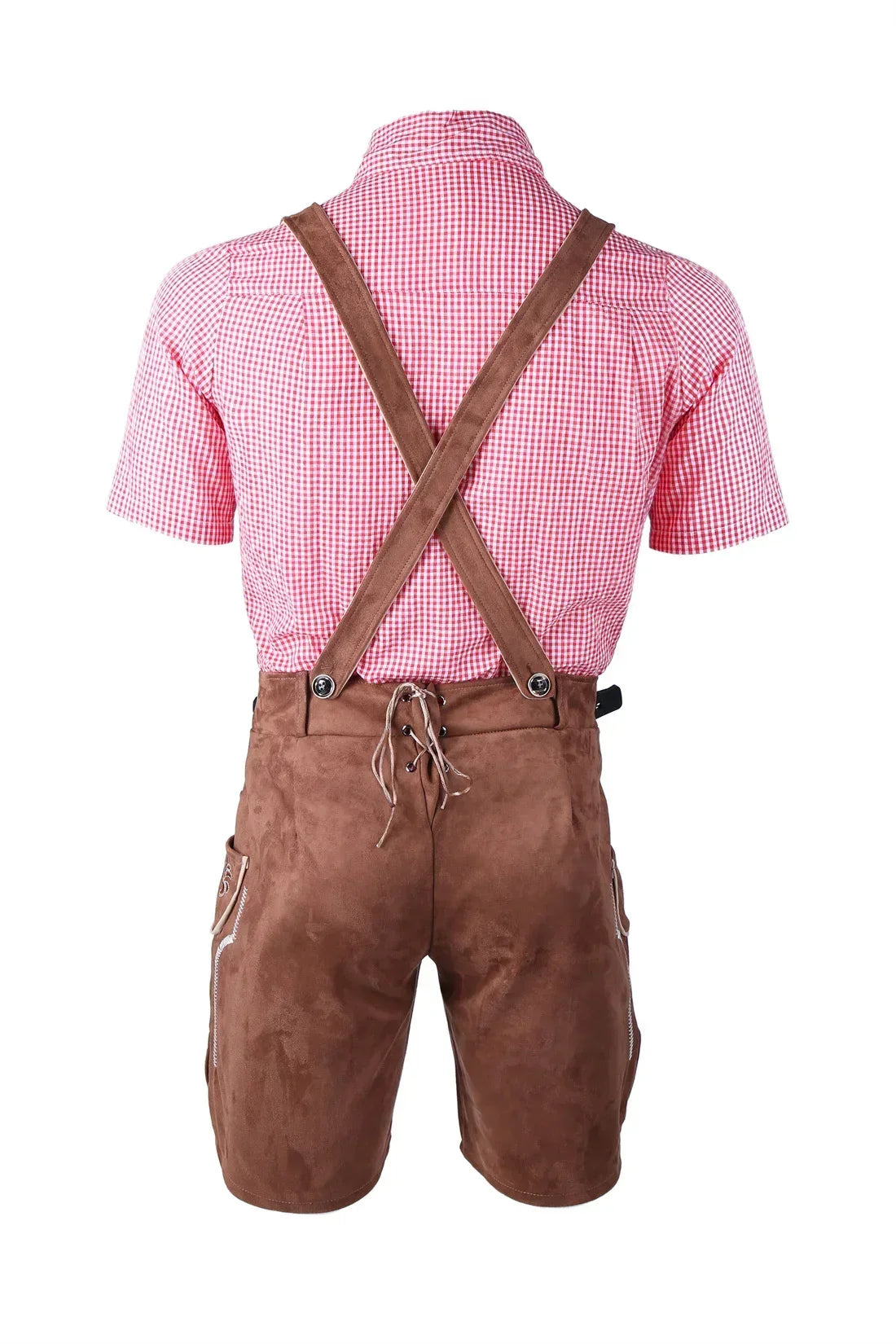 Männliches deutsches Oktoberfest-Lederhosen-Kostüm, kurzärmelig, Hosenträger, Strampler, Hemd, Hut, bayerisches Bierfest, Herren-Cosplay-Outfit