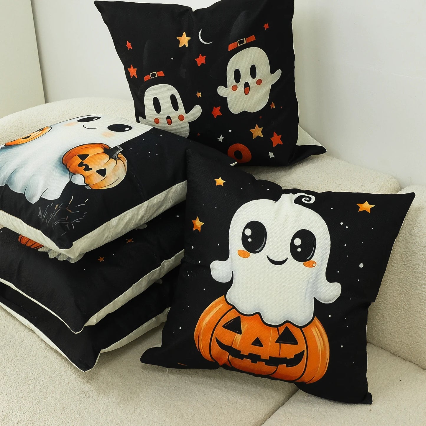 45x45cm Halloween Geist Kürbis Kissenbezug Bedruckter Leinenmischung Dekokissenbezug Dekoratives Sofakissen Pillowslip Home Decor