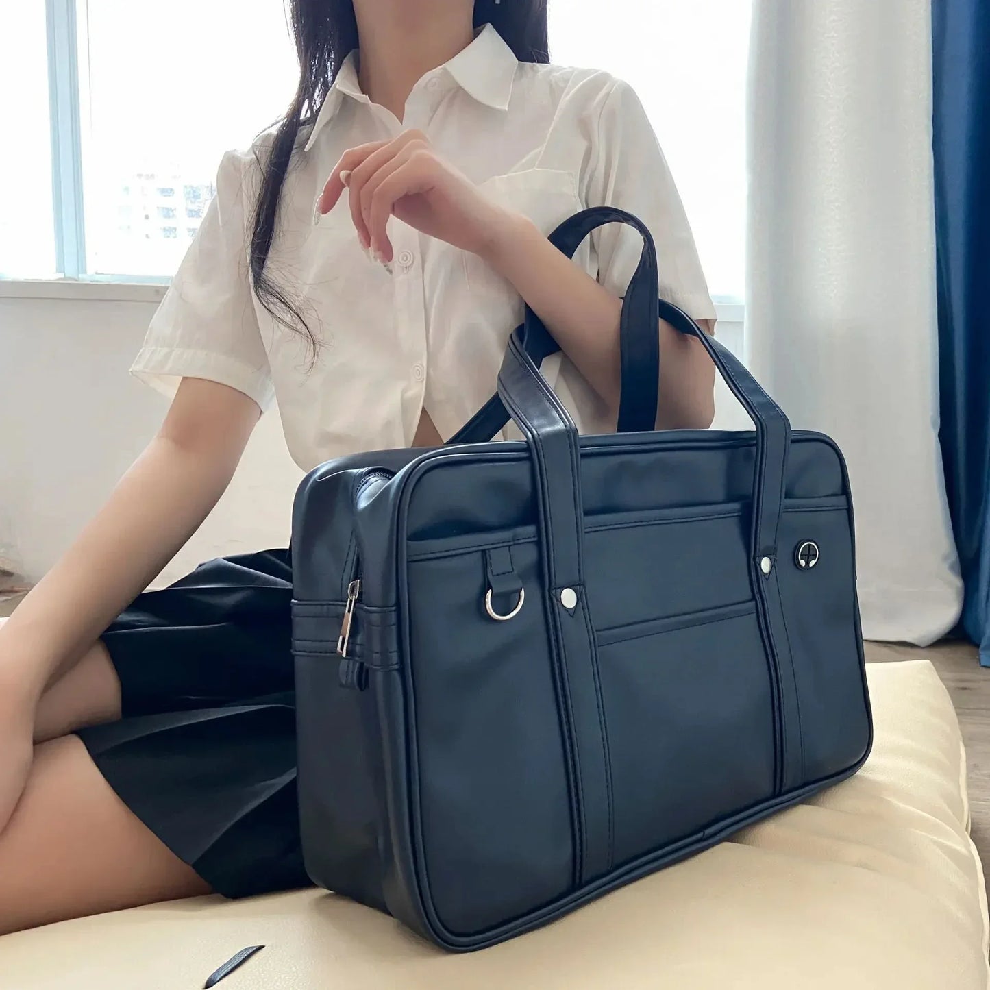 Schoolbag PU Leather Wide Application Japanese Handbag Large Capacity Waterproof