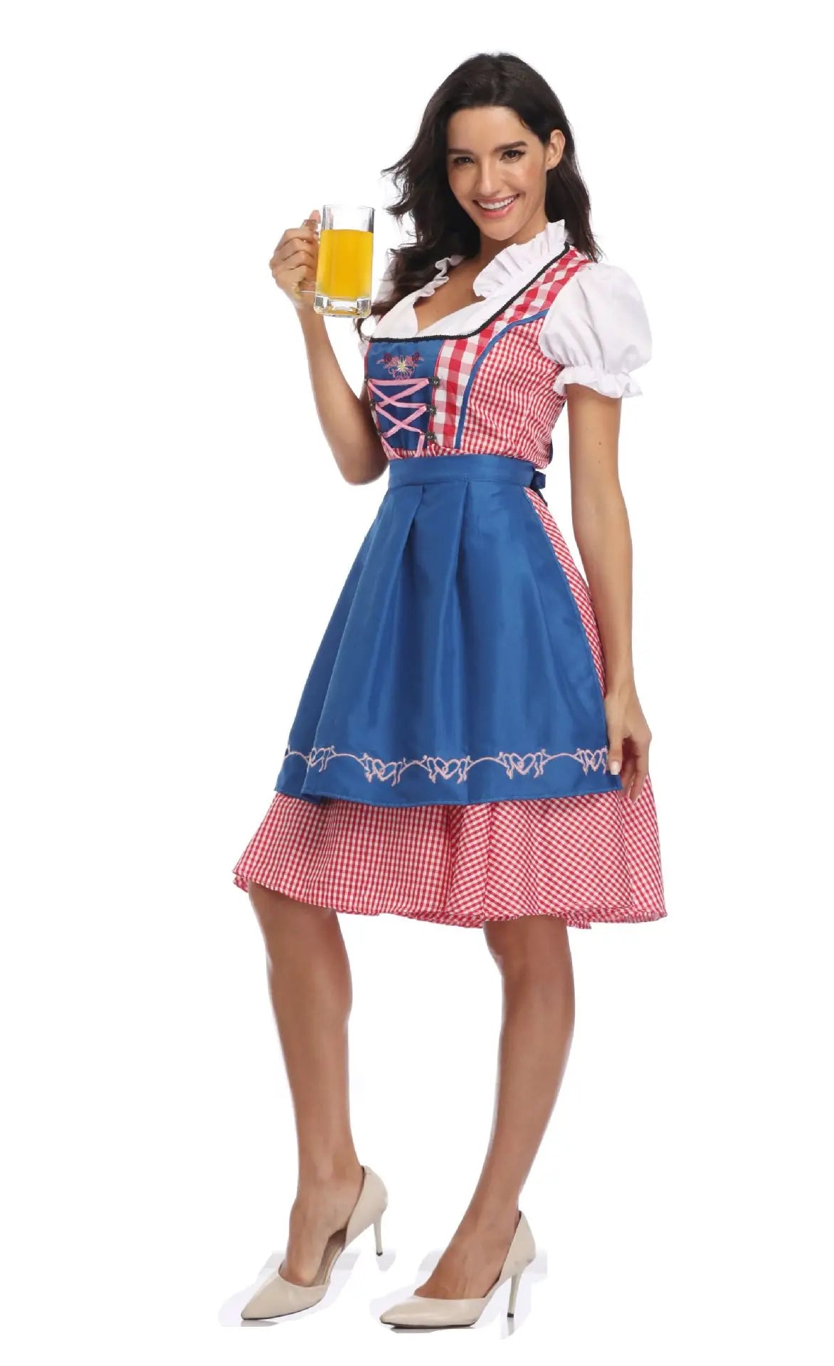 Damen Oktoberfest Kleid Kellnerin Maid Kleid Mann Dirndl Lederhosen Bier Karneval Party Outfit Kostüm