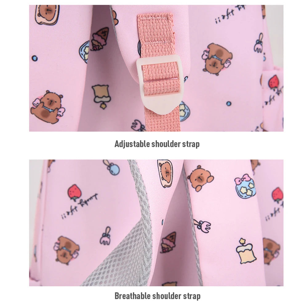 3in1 School Backpack Set Nylon Cute Bookbag Going Out Cartoon Laptop Travel Bag Breathable Back Large Capacity Cute Capybara Bag