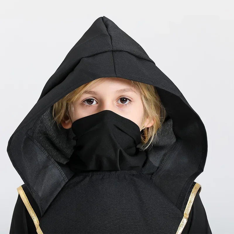 Jungen Mädchen Ninja Cosplay Kostüm für Kinder Anime Samurai Kostüm Kung Fu Dragon Ninja Overall Mit Waffe Outfit Party Halloween