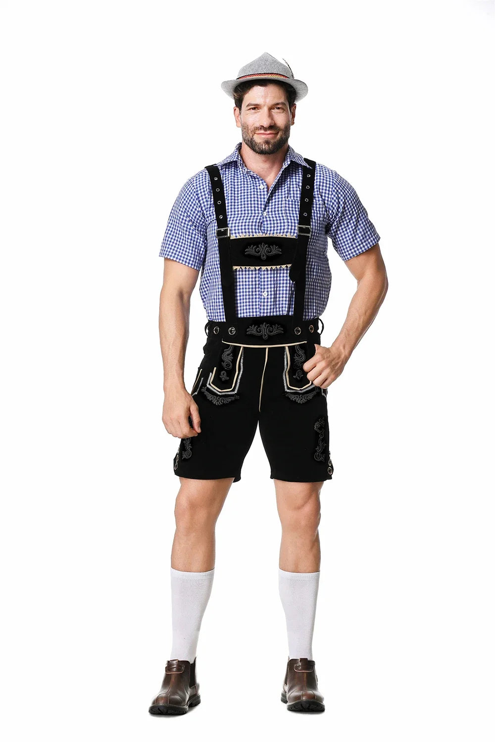 Bayerisches Oktoberfest Deutsches Bierkostüm Männliches Oktoberfest Lederhosenkostüm Bierhemd Hosenträgershorts Hut Cosplay Kostüme