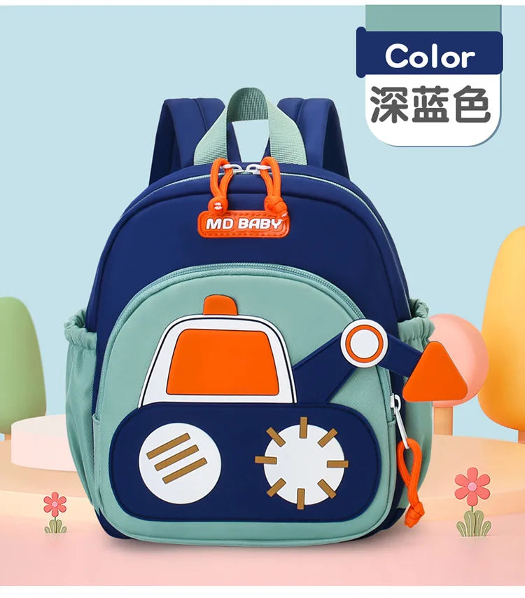 Kids Backpack for Boys Girls Toddler School Kindergarten Cute Construction Truck Car Design Trendy Casual Backpack