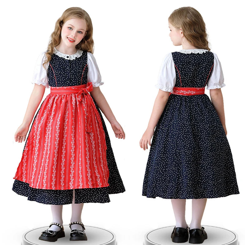 NEU Münchner Oktoberfest für Mädchen Kostüm Klassisches Alpen Dirndl Kleid Cosplay Phantasie Partykleid