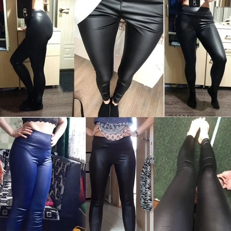 Herbst und Winter Neue Saison Tragbare Damen Enge Hosen Mit Hoher Taille Und Sexy Kunstleder Textur Lange Hosen Mit Leggings