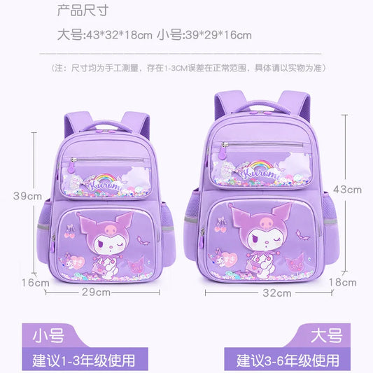 Kids Cute Backpack Big School Bags Students Large Capacity Lightweight Girls Children Kuromi Sanrio Melody Kawaii Cinnamoroll