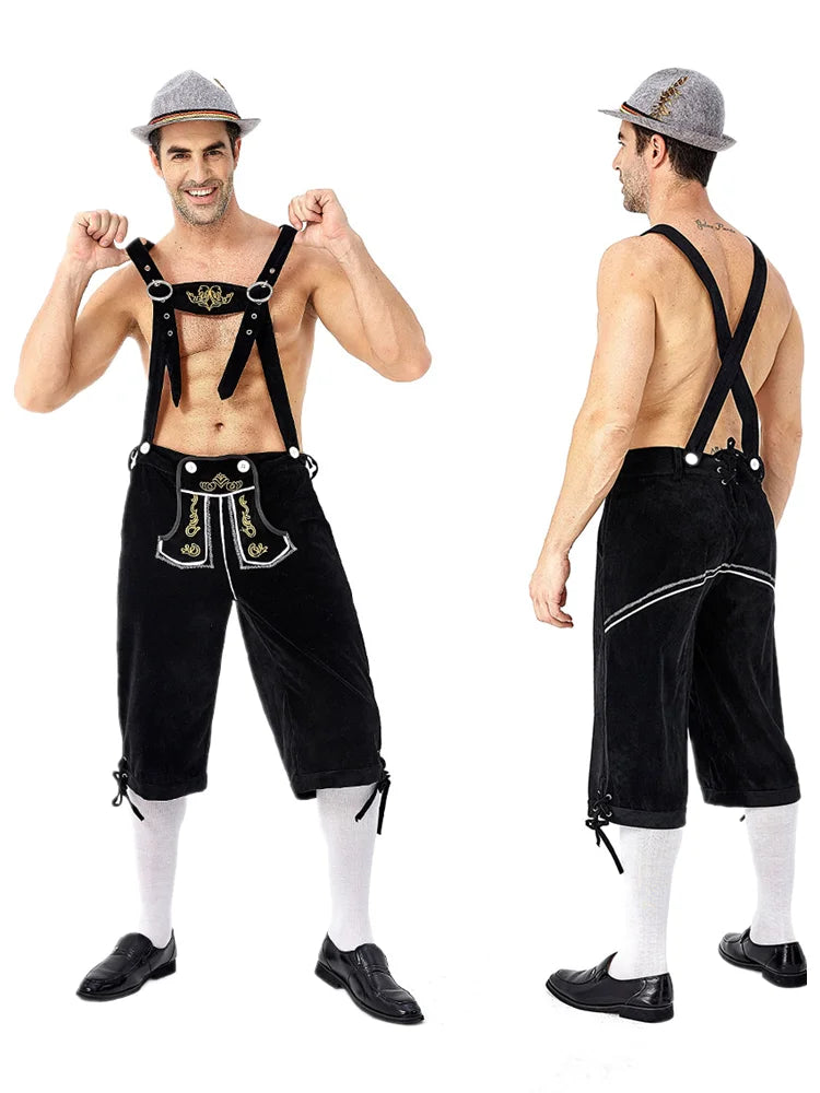 Herren Lederhosen Oktoberfest Kostüm Bayerische Bier Strap Hosen Halloween Karneval Phantasie Party Dress Up Schwarz Braun