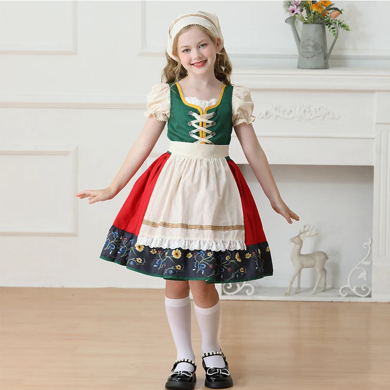 NEU Münchner Oktoberfest für Mädchen Kostüm Klassisches Alpen Dirndl Kleid Cosplay Phantasie Partykleid