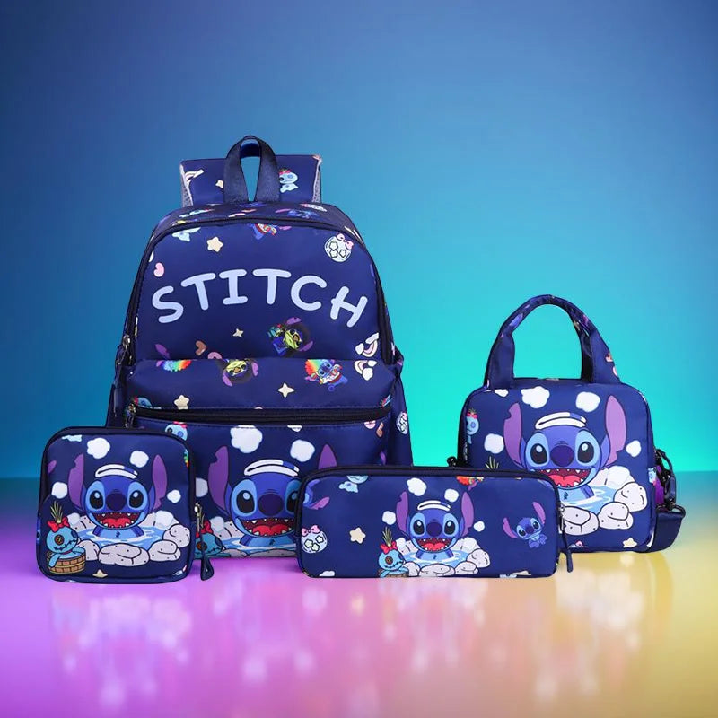 4pcs Stitch Backpack, Pencil Case, Shoulder Bag, Wallet Set, Stitch and Angel School Bag, Casual Student Travel Daypack, Gift