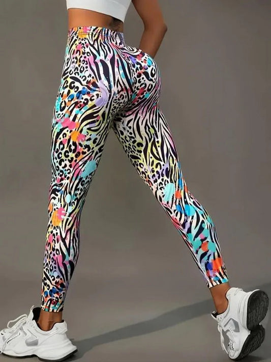 4 Farben bemalte hochelastische Yoga-Leggings 2025 Frauen mit hoher Taille Fitness-Outfits für Frauen Sport Fitnessstudio Athletisch Jogging Workout