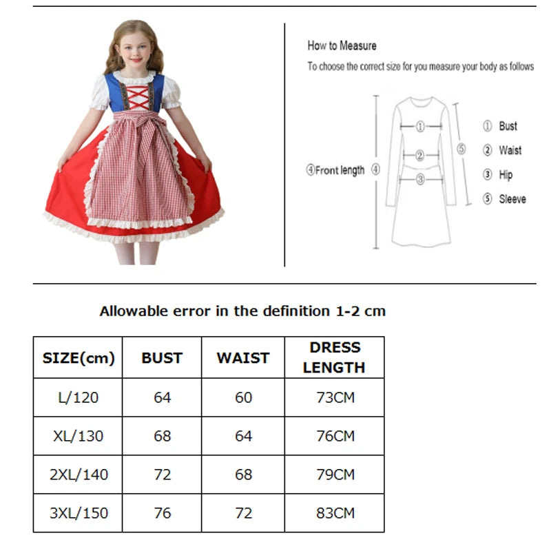 NEU Münchner Oktoberfest für Mädchen Kostüm Klassisches Alpen Dirndl Kleid Cosplay Phantasie Partykleid