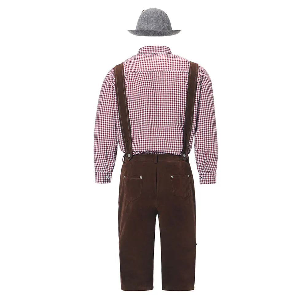 Dreiteiliges Set Oktoberfest Lederhosen Kostüm für Herren Bayerische Deutsche Bierfeste Hosenträger Hemd Hut Cosplay Bier Outfits