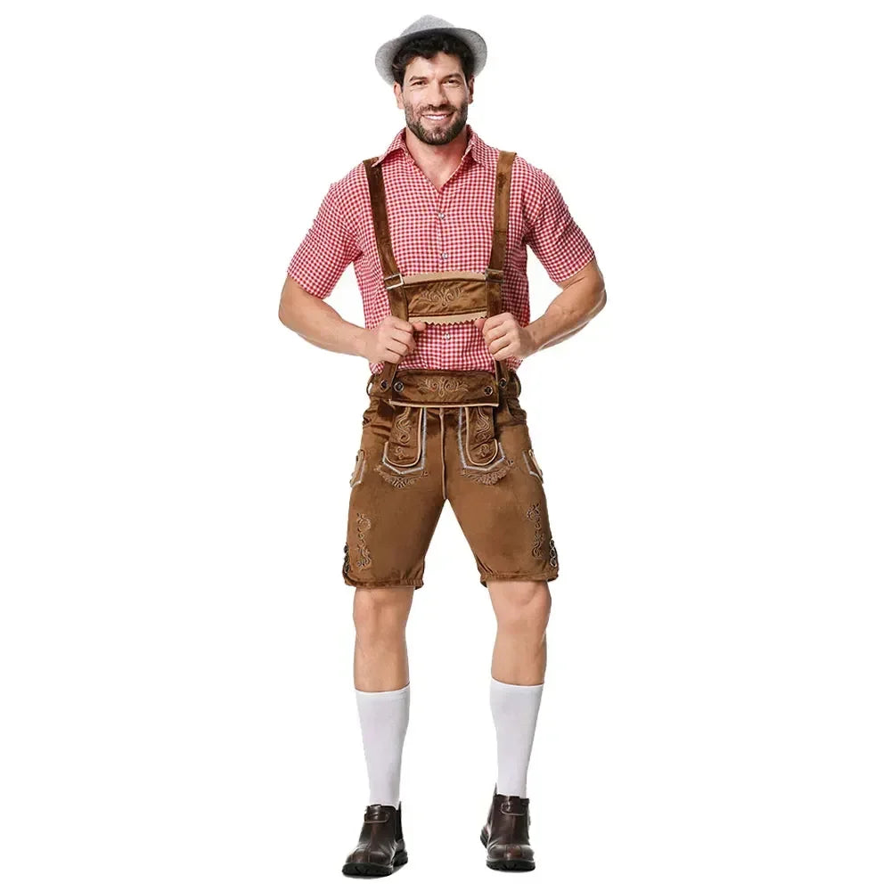 Bayerisches Oktoberfest Deutsches Bierkostüm Männliches Oktoberfest Lederhosenkostüm Bierhemd Hosenträgershorts Hut Cosplay Kostüme