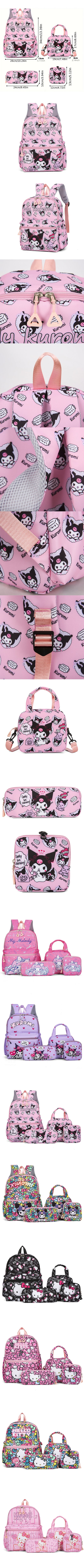 4pcs Kuromi Backpack, Pencil Case, Shoulder Bag, Wallet Set, Hello Kittys School Bag, Melodys Casual Outdoor Daypack