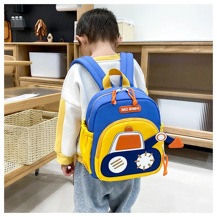 Kids Backpack for Boys Girls Toddler School Kindergarten Cute Construction Truck Car Design Trendy Casual Backpack