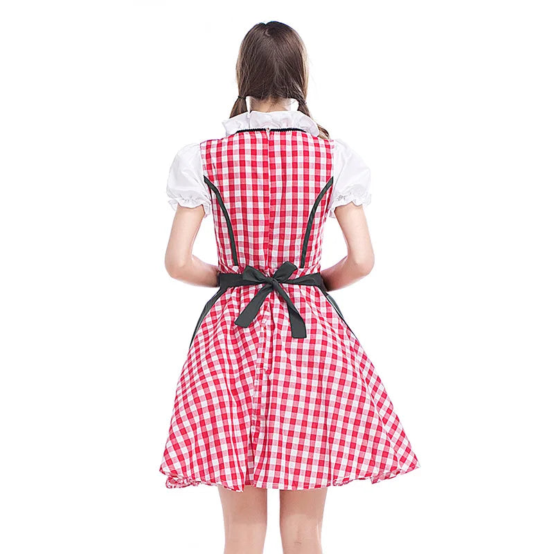 Erwachsene Frauen Oktoberfest Dirndl Karneval Party Traditionelles deutsches Bayern Biermädchenkleid Dienstmädchenkostüm Kleid + Schürze Outfit