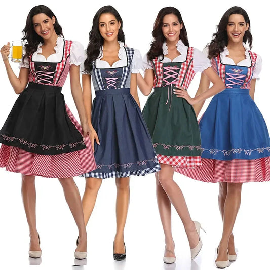 Erwachsene Frauen Oktoberfest Dirndl Karneval Party Traditionelles deutsches Bayern Biermädchenkleid Dienstmädchenkostüm Kleid + Schürze Outfit