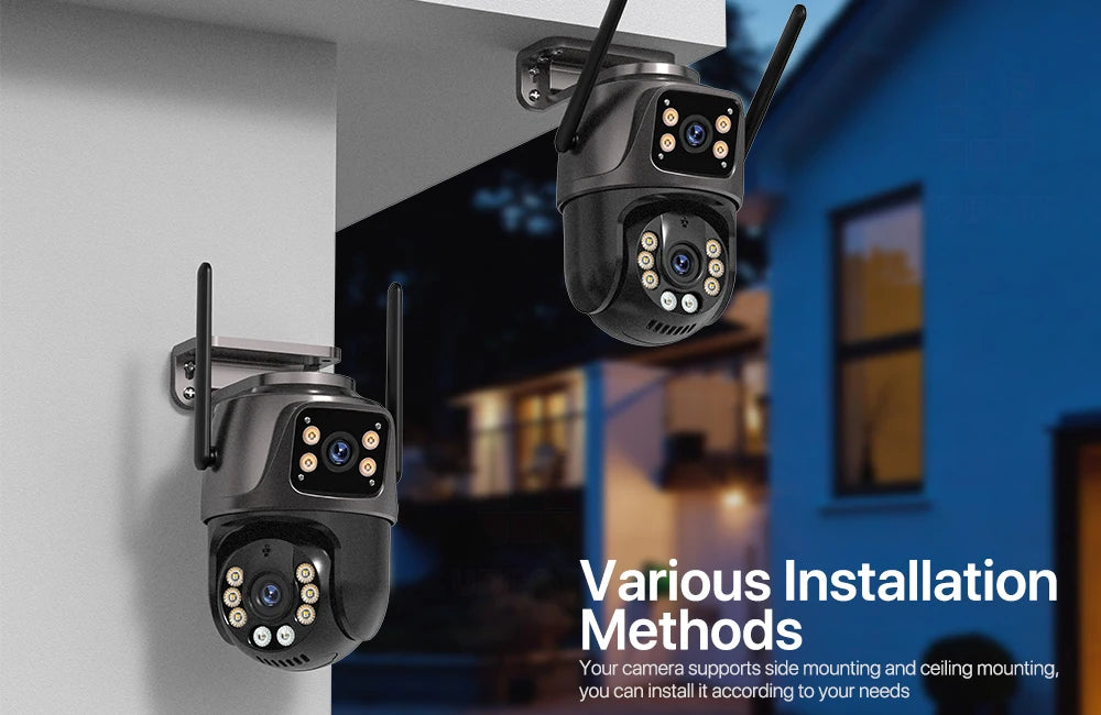 4K 8MP HD Wifi PTZ-Kamera für den Außenbereich, 4MP, Doppelobjektiv, Doppelbildschirm, AI-Auto-Tracking, IP-Kamera, CCTV, Audio-Videoüberwachung, P2P, iCSee