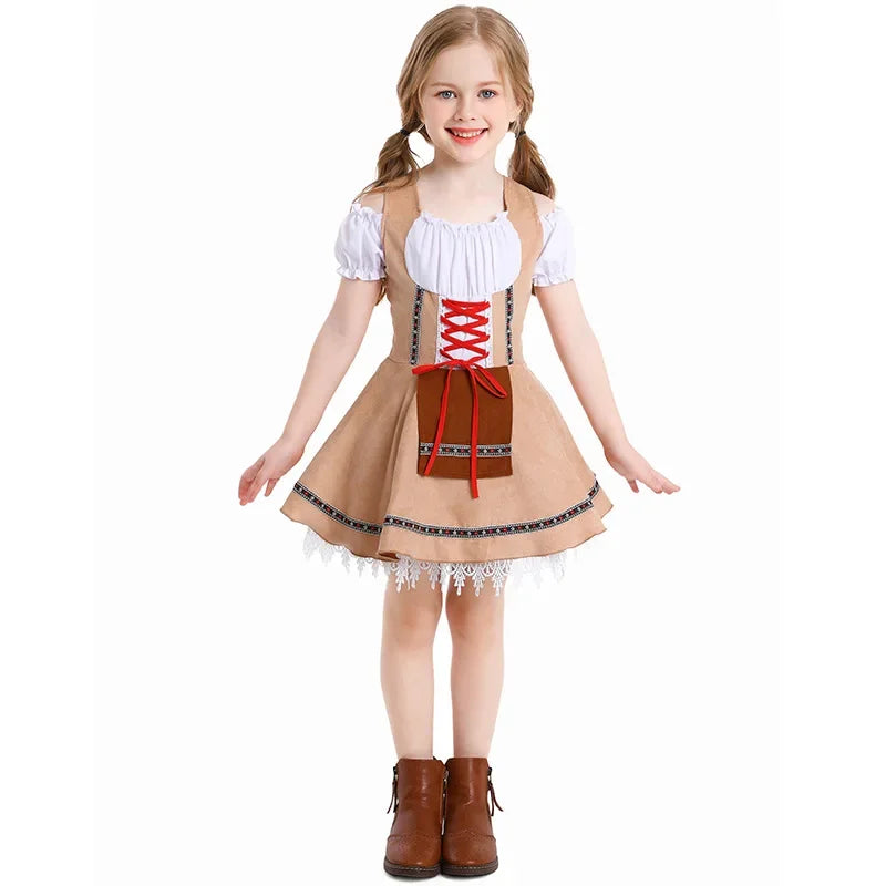 Kinder Mädchen Bierkleid Kostüm Oktoberfest Dirndl Bavaria Biermädchen Outfit Karneval Party Bier Kinderoutfit Cosplay Kleid