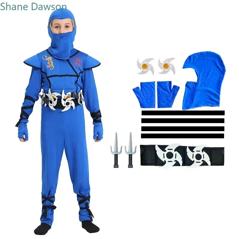 Jungen Mädchen Ninja Cosplay Kostüm für Kinder Anime Samurai Kostüm Kung Fu Dragon Ninja Overall Mit Waffe Outfit Party Halloween