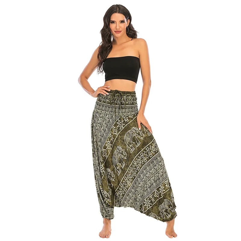 Bohemian Hosen Frauen Pantalones Mujer Hippie Hohe Taille Rayon Harem Baggy Boho Yoga Strand Tragen Gießen Femme Calca Feminina Gedruckt