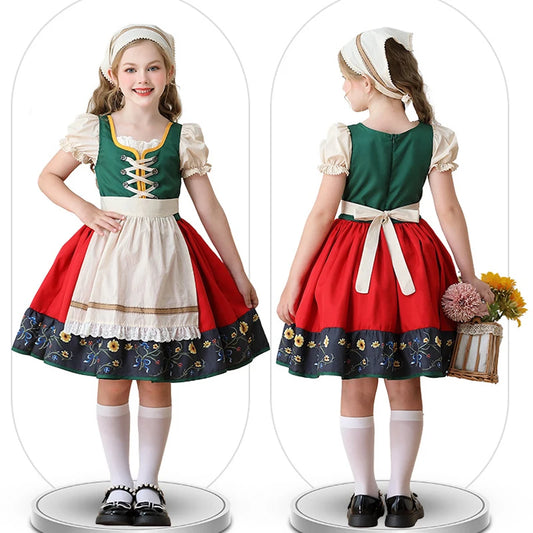 NEU Münchner Oktoberfest für Mädchen Kostüm Klassisches Alpen Dirndl Kleid Cosplay Phantasie Partykleid