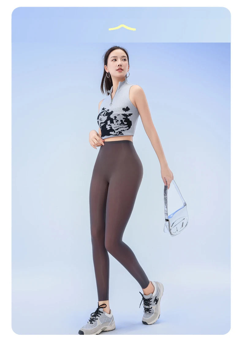 BIVIGAOS Sommer-Leggings mit ultradünner Haut und Sonnenschutz für Damen, hochelastisch, transparent, Gesichtsmaske, Unterwäsche, eng anliegend, sexy Sport-Leggings