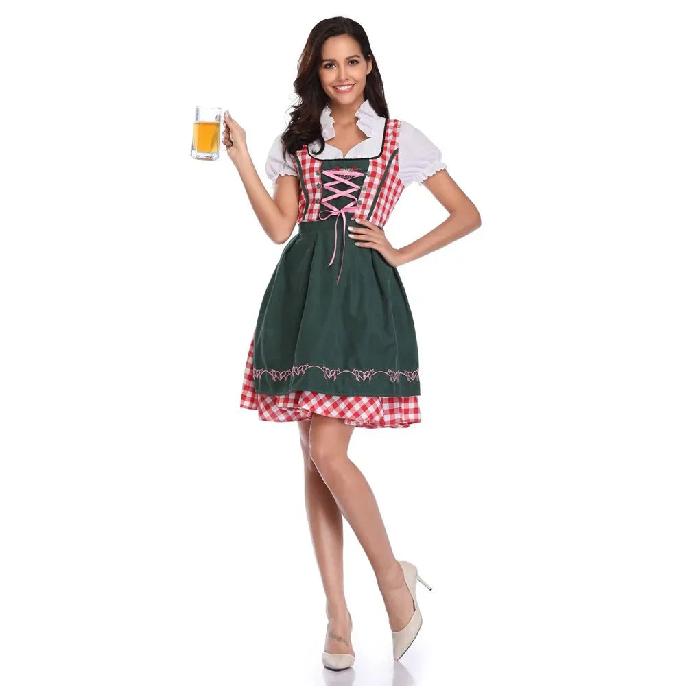 Traditionelles deutsches kariertes Dirndlkleid für Damen, Oktoberfest-Kostüm für Erwachsene, Bierfest, Cosplay, Halloween, ausgefallenes Partykleid