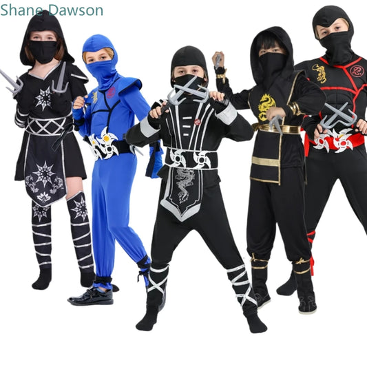 Jungen Mädchen Ninja Cosplay Kostüm für Kinder Anime Samurai Kostüm Kung Fu Dragon Ninja Overall Mit Waffe Outfit Party Halloween