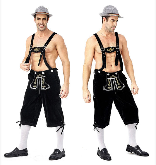 Herren Lederhosen Oktoberfest Kostüm Bayerische Bier Strap Hosen Halloween Karneval Phantasie Party Dress Up Schwarz Braun