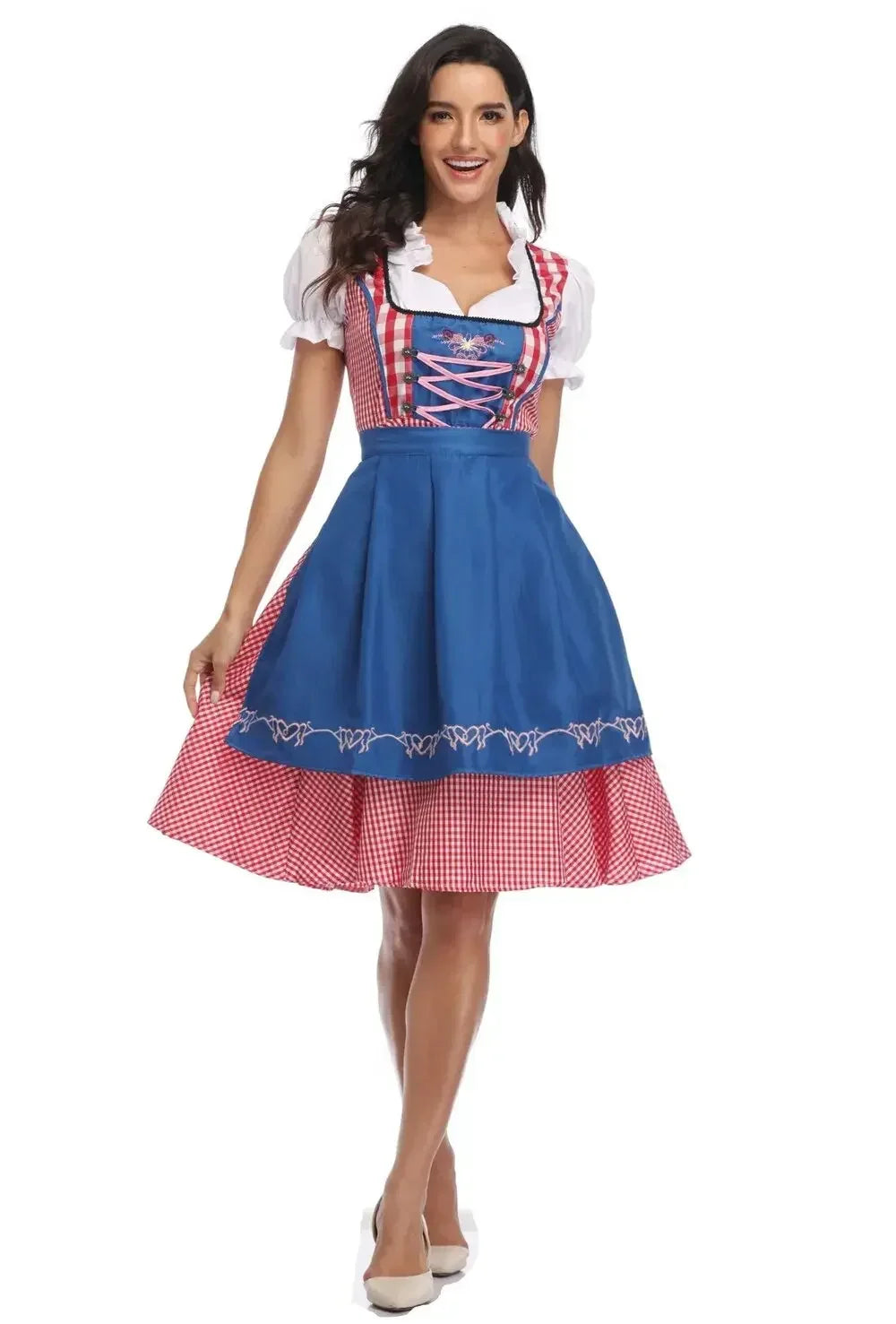 Traditionelles deutsches kariertes Dirndlkleid für Damen, Oktoberfest-Kostüm für Erwachsene, Bierfest, Cosplay, Halloween, ausgefallenes Partykleid