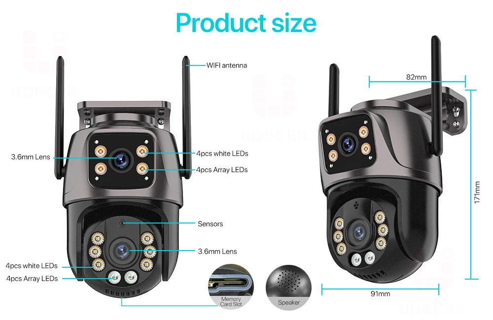 4K 8MP HD Wifi PTZ-Kamera für den Außenbereich, 4MP, Doppelobjektiv, Doppelbildschirm, AI-Auto-Tracking, IP-Kamera, CCTV, Audio-Videoüberwachung, P2P, iCSee