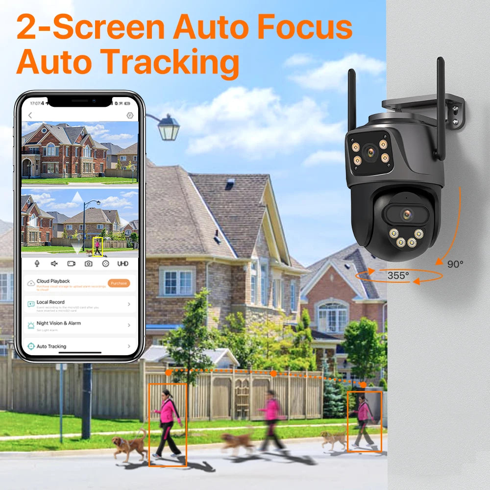 4K 8MP PTZ WIFI-Kamera Dual Lens Dual Screen IP-Kamera Outdoor 4MP HD Auto Tracking Sicherheitsschutz CCTV-Überwachung iCSee