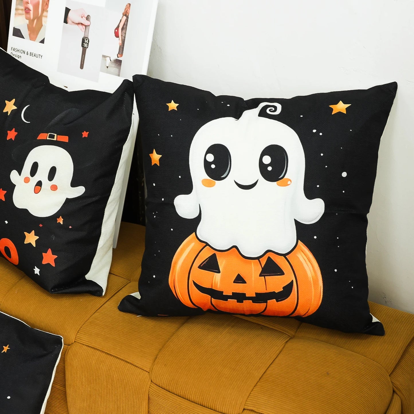 45x45cm Halloween Geist Kürbis Kissenbezug Bedruckter Leinenmischung Dekokissenbezug Dekoratives Sofakissen Pillowslip Home Decor