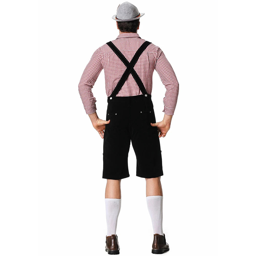 Dreiteiliges Set Oktoberfest Lederhosen Kostüm für Herren Bayerische Deutsche Bierfeste Hosenträger Hemd Hut Cosplay Bier Outfits