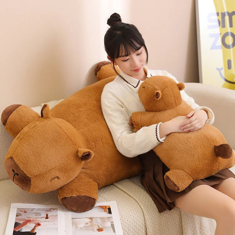 Riesige Kawaii Capybara Plüschpuppe Bodenmatte Hochwertiger Tierbrauner Capybara Plüschteppich Wohndekor Geschenk für Jungen und Mädchen