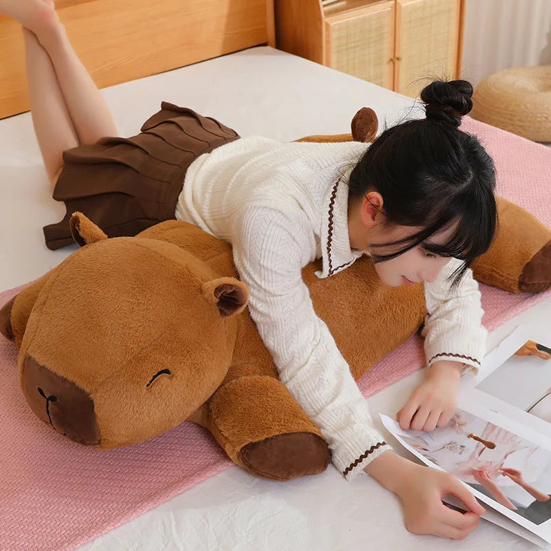 Riesige Kawaii Capybara Plüschpuppe Bodenmatte Hochwertiger Tierbrauner Capybara Plüschteppich Wohndekor Geschenk für Jungen und Mädchen